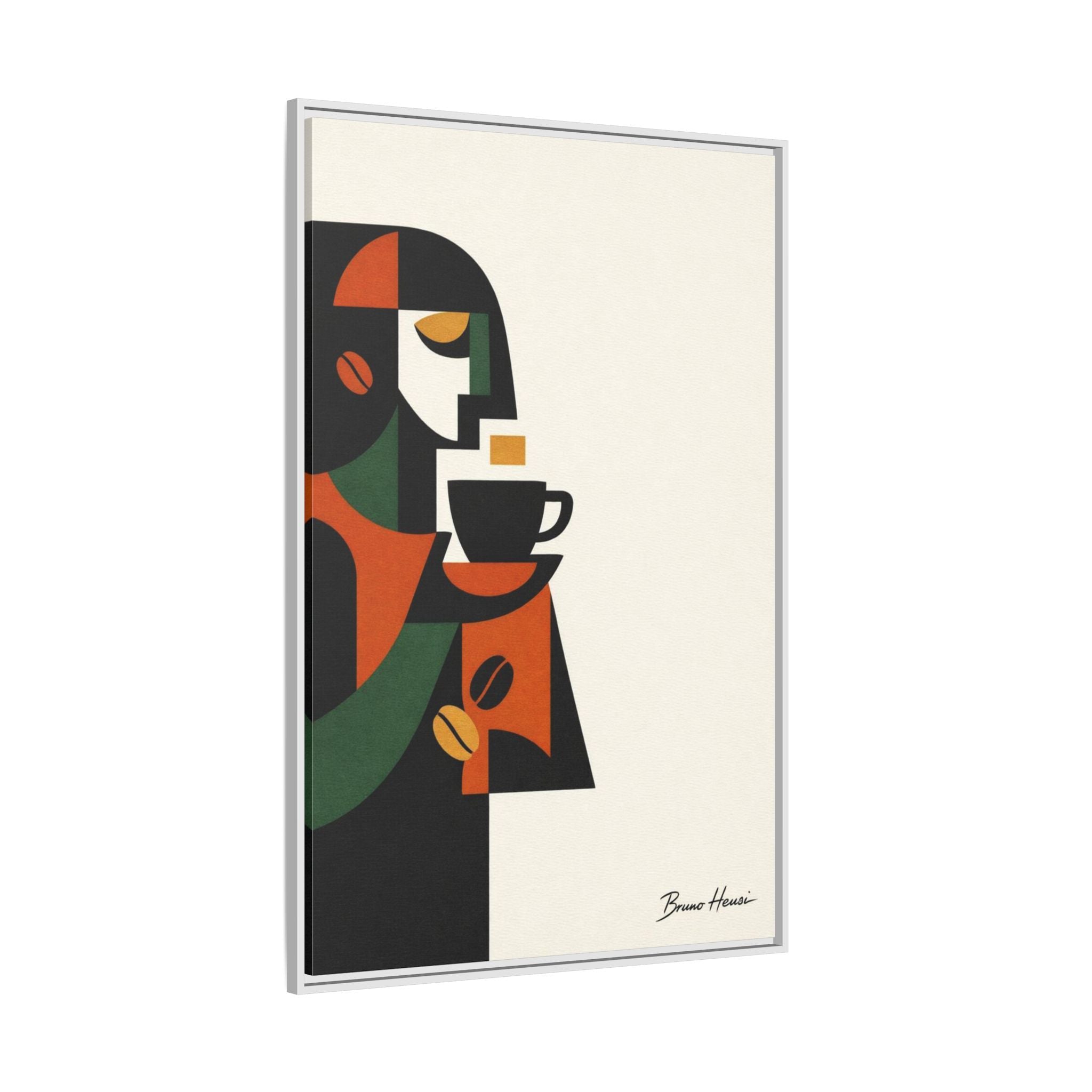 Abstract Coffee Drinker Framed Canvas Print — Modern Café Wall Art