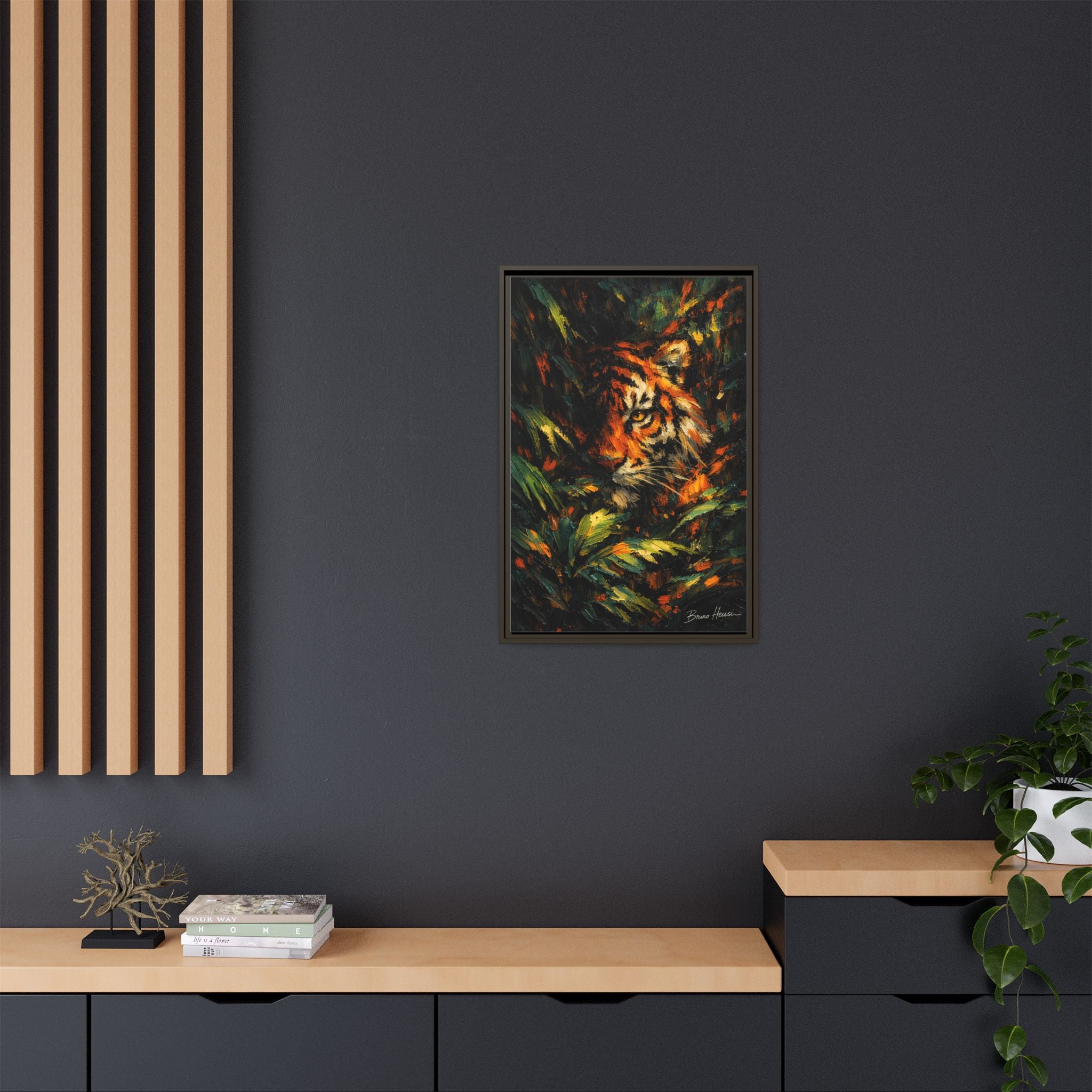 Framed Matte Canvas - Vibrant Tiger Jungle Print