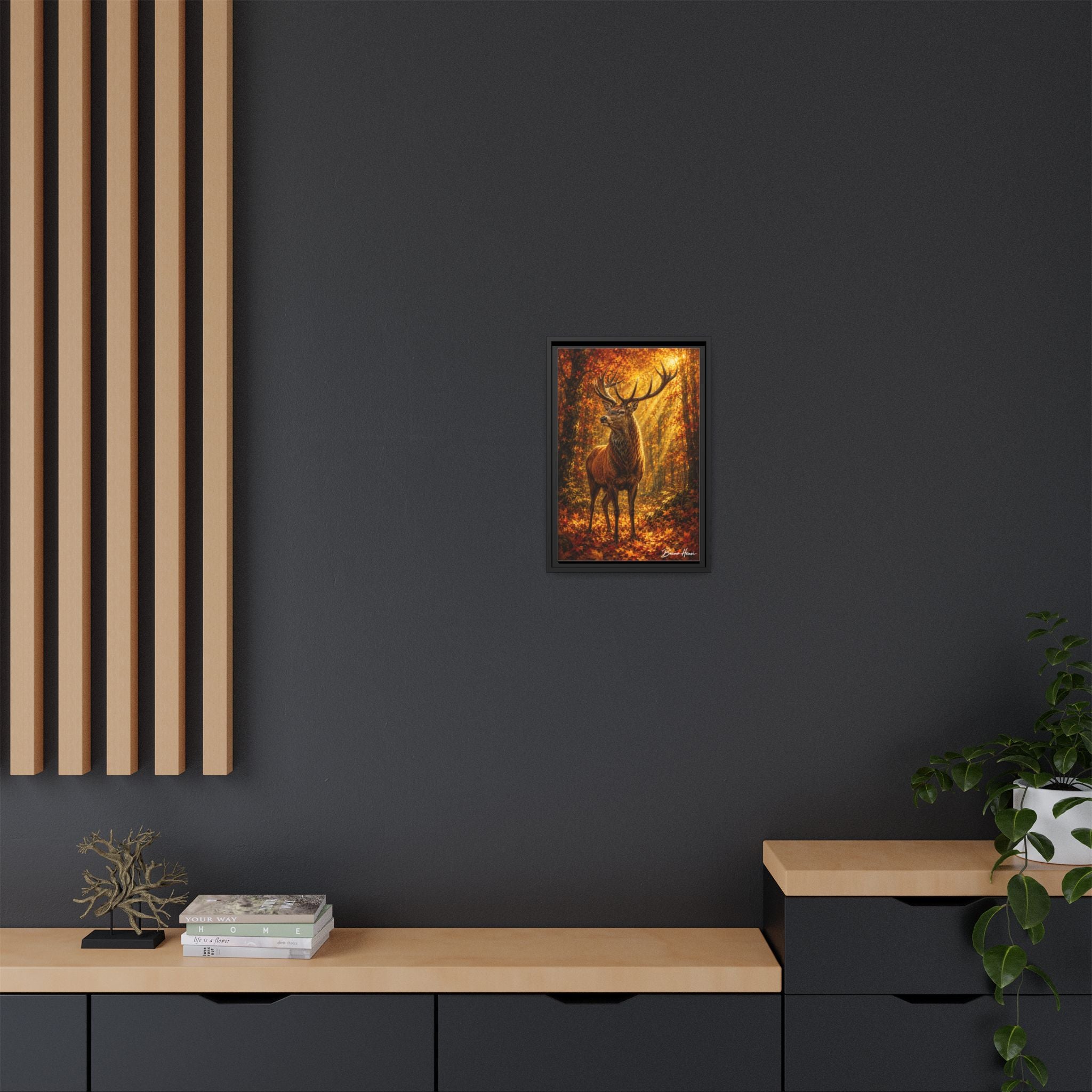 Majestic Stag Framed Canvas Wall Art — Autumn Forest Matte Print