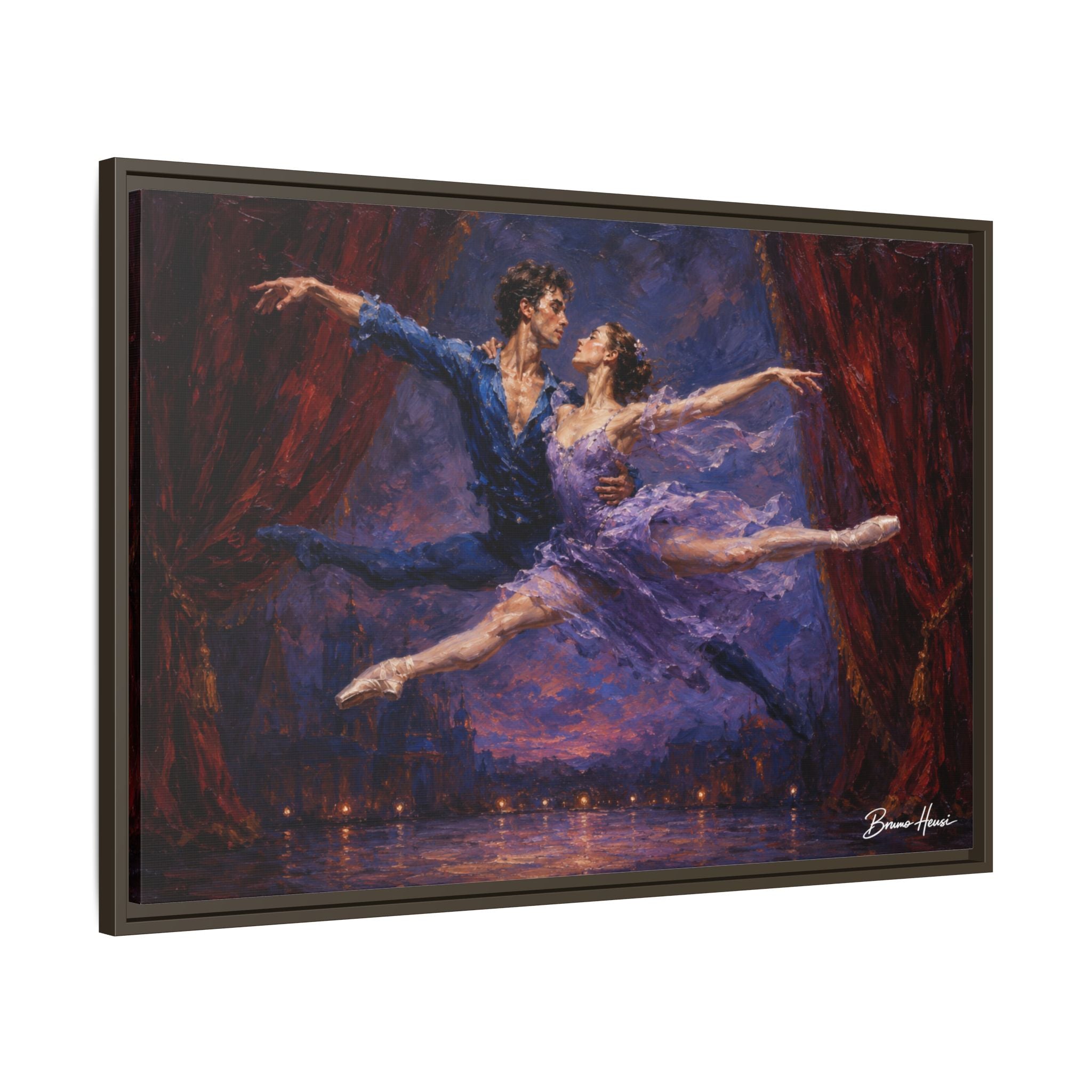 Framed Ballet Canvas Print — Romantic Dancing Couple Wall Art