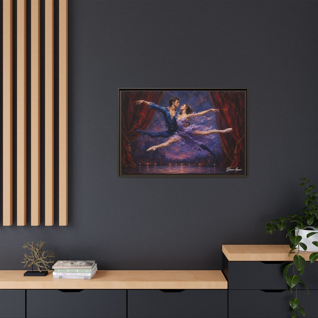 Framed Ballet Canvas Print — Romantic Dancing Couple Wall Art