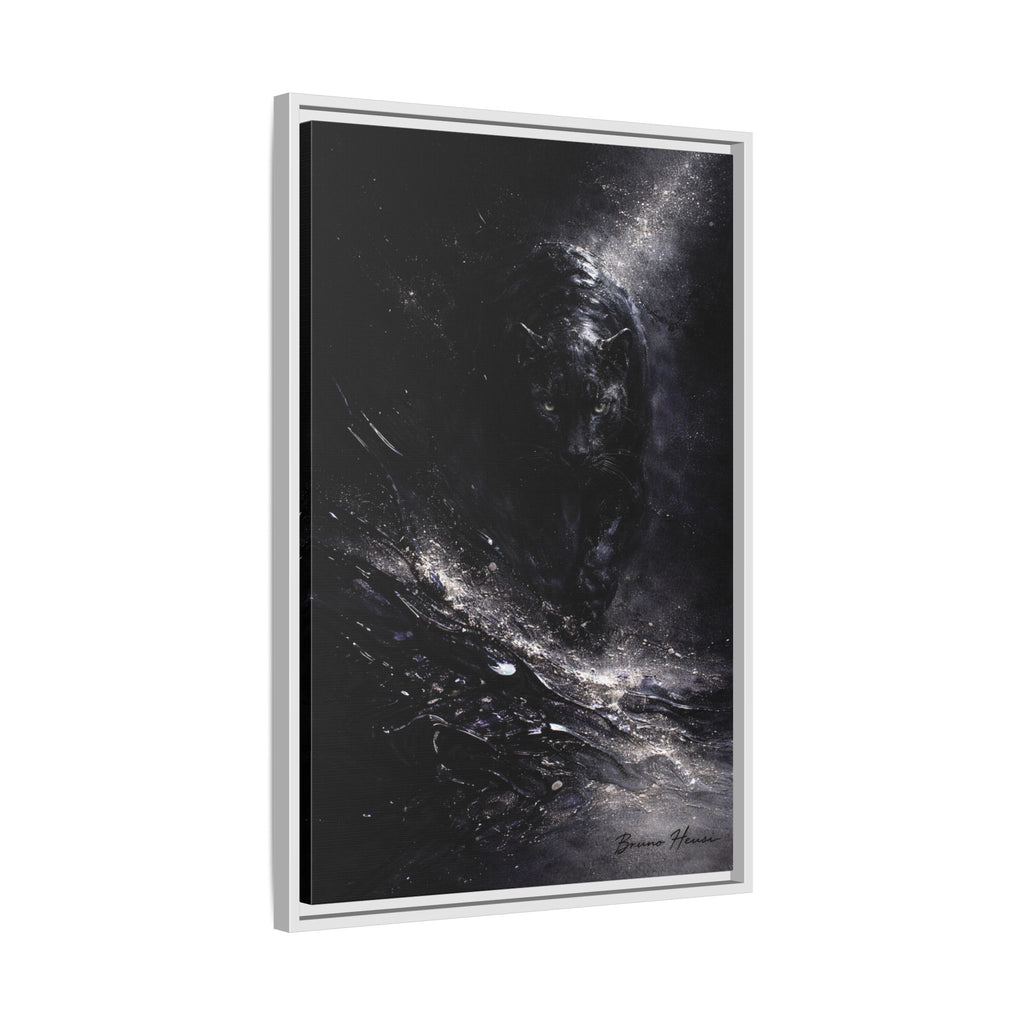 Cosmic Black Panther Matte Framed Canvas – Dark Abstract Wildlife Wall Art