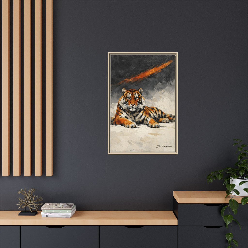 Framed Tiger Canvas Wall Art — Majestic Orange & Gray Matte Print
