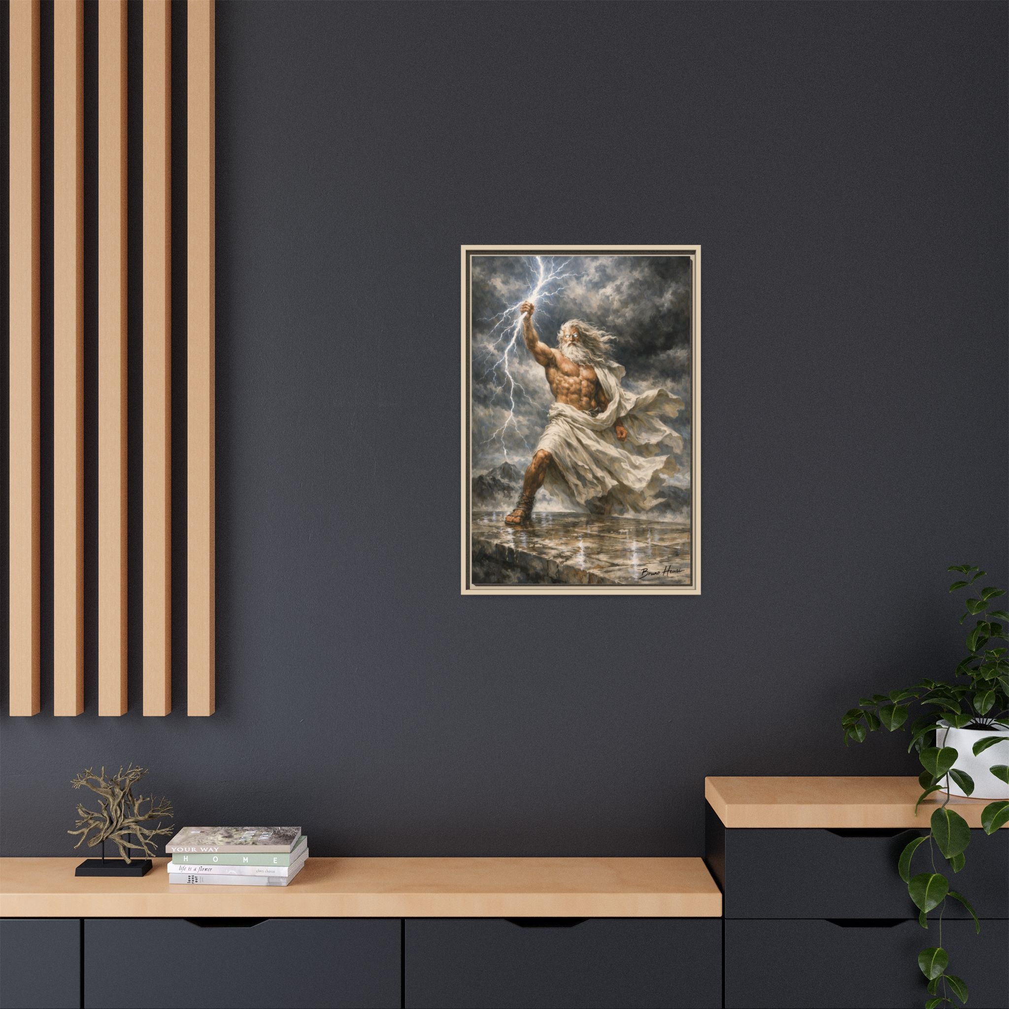 Framed Matte Canvas - Zeus Lightning God Wall Art