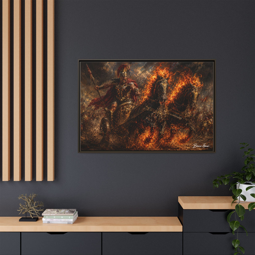 Flaming Chariot Framed Canvas Wall Art — Mythic Warrior Matte Print