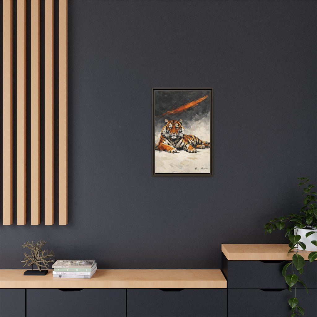 Framed Tiger Canvas Wall Art — Majestic Orange & Gray Matte Print
