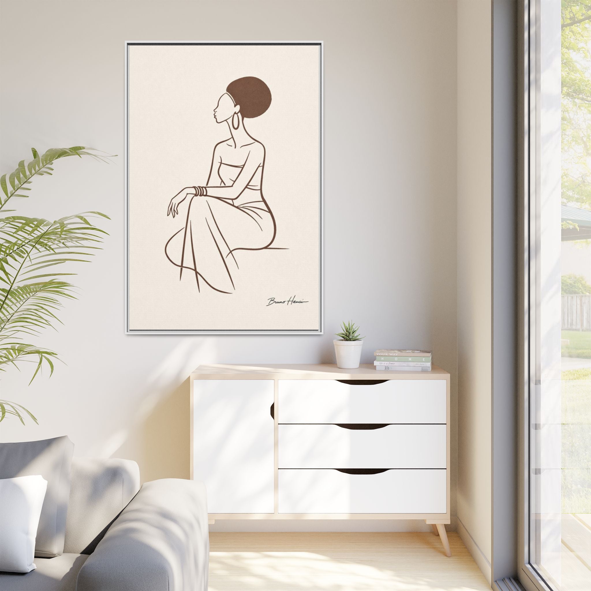 Elegant Minimalist Line Art Woman — Framed Matte Canvas Wall Art