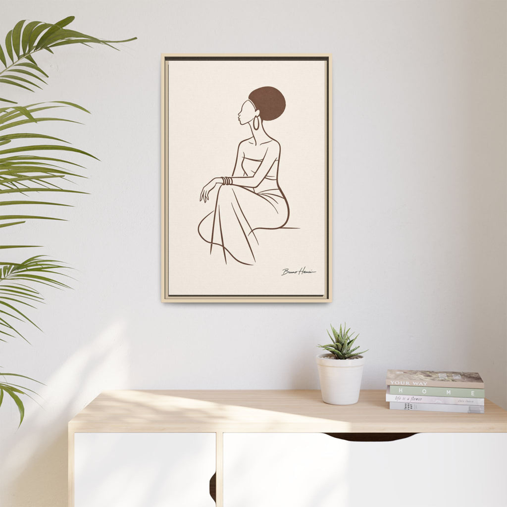 Elegant Minimalist Line Art Woman — Framed Matte Canvas Wall Art