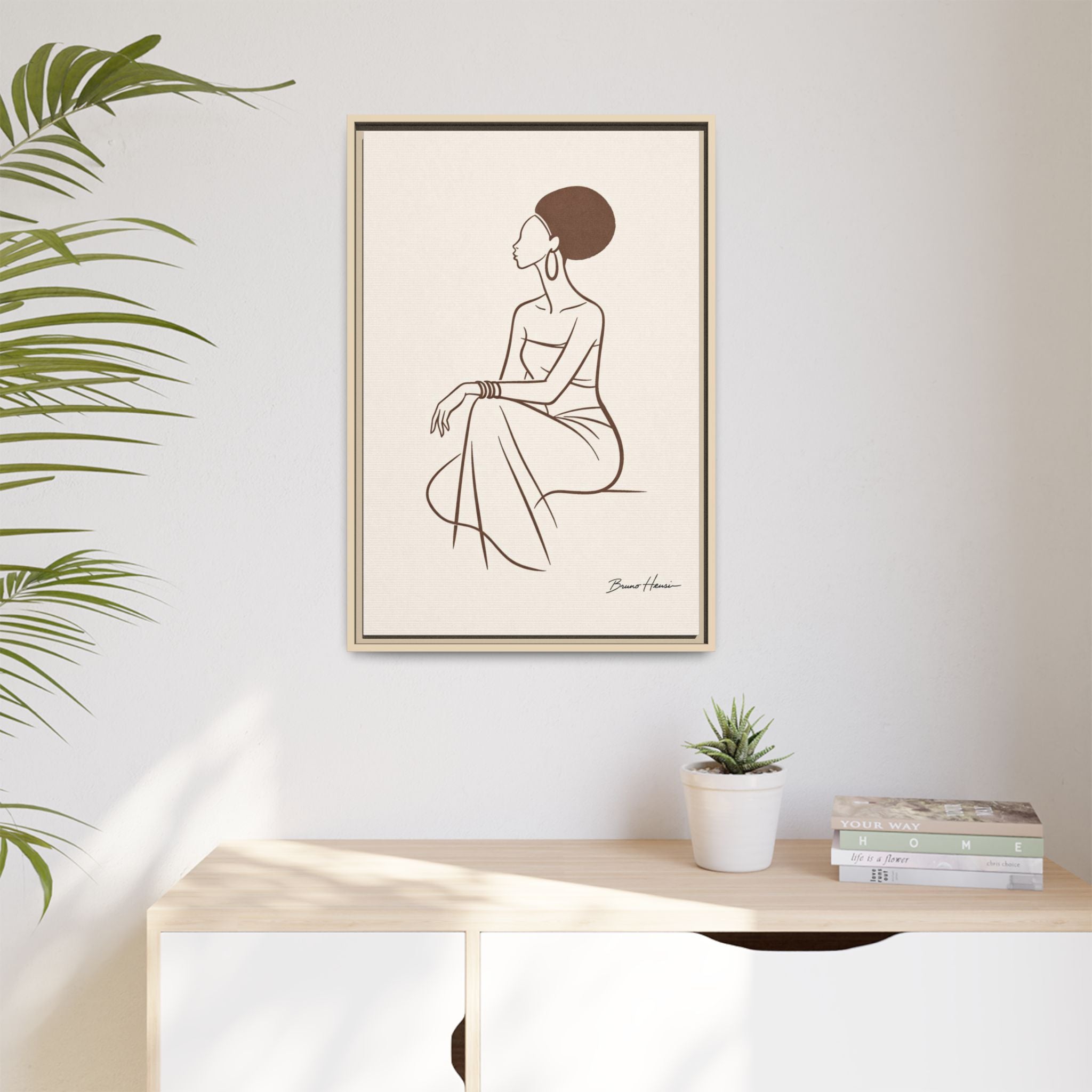 Elegant Minimalist Line Art Woman — Framed Matte Canvas Wall Art