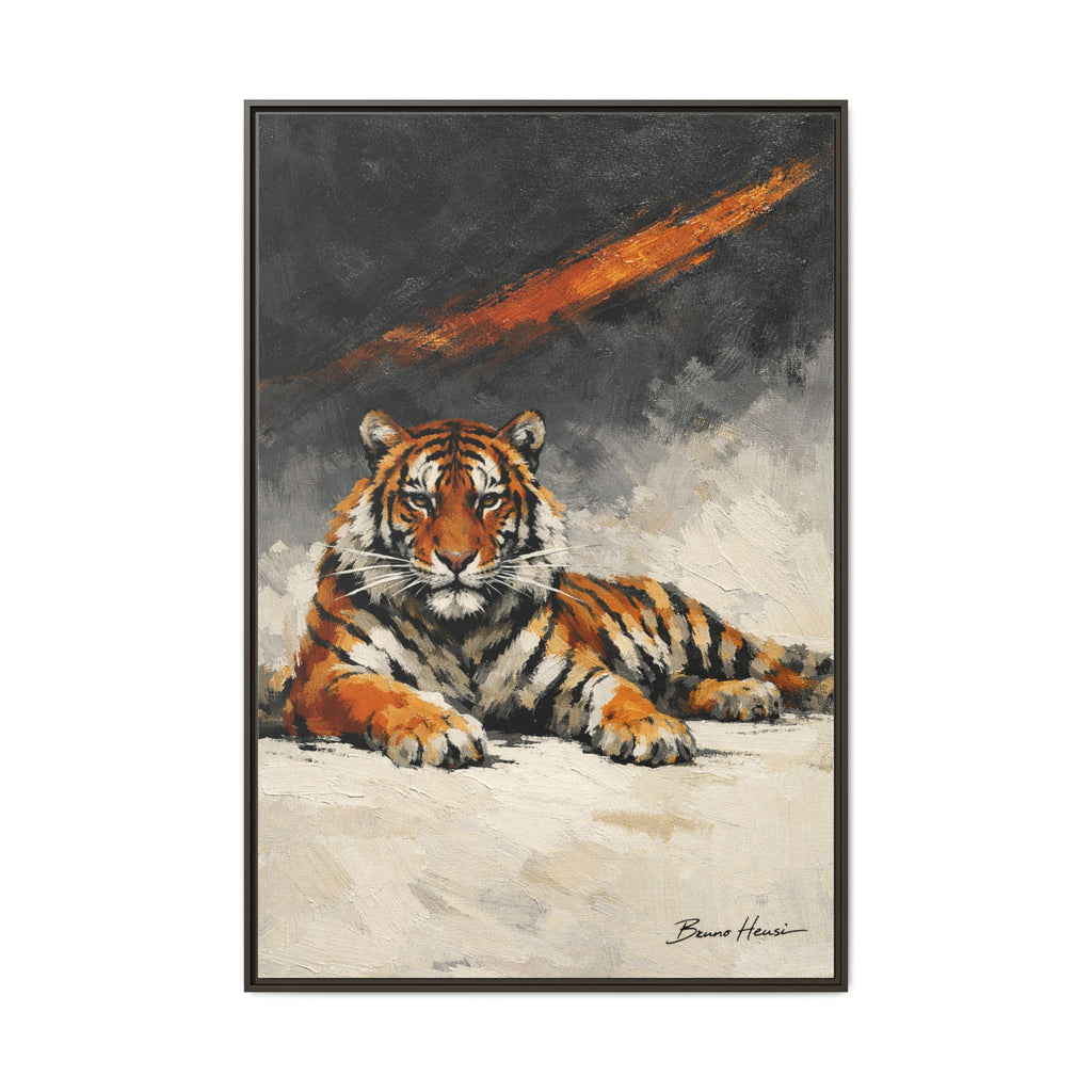 Framed Tiger Canvas Wall Art — Majestic Orange & Gray Matte Print