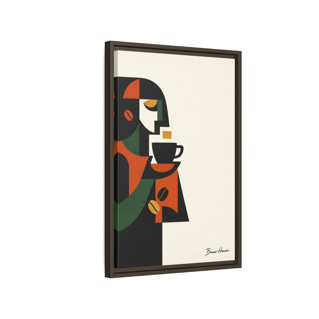 Abstract Coffee Drinker Framed Canvas Print — Modern Café Wall Art