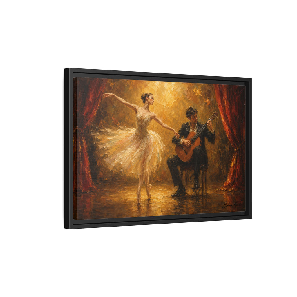 Ballet Dancer & Guitarist Framed Canvas Wall Art — Oil-Style Performance Print