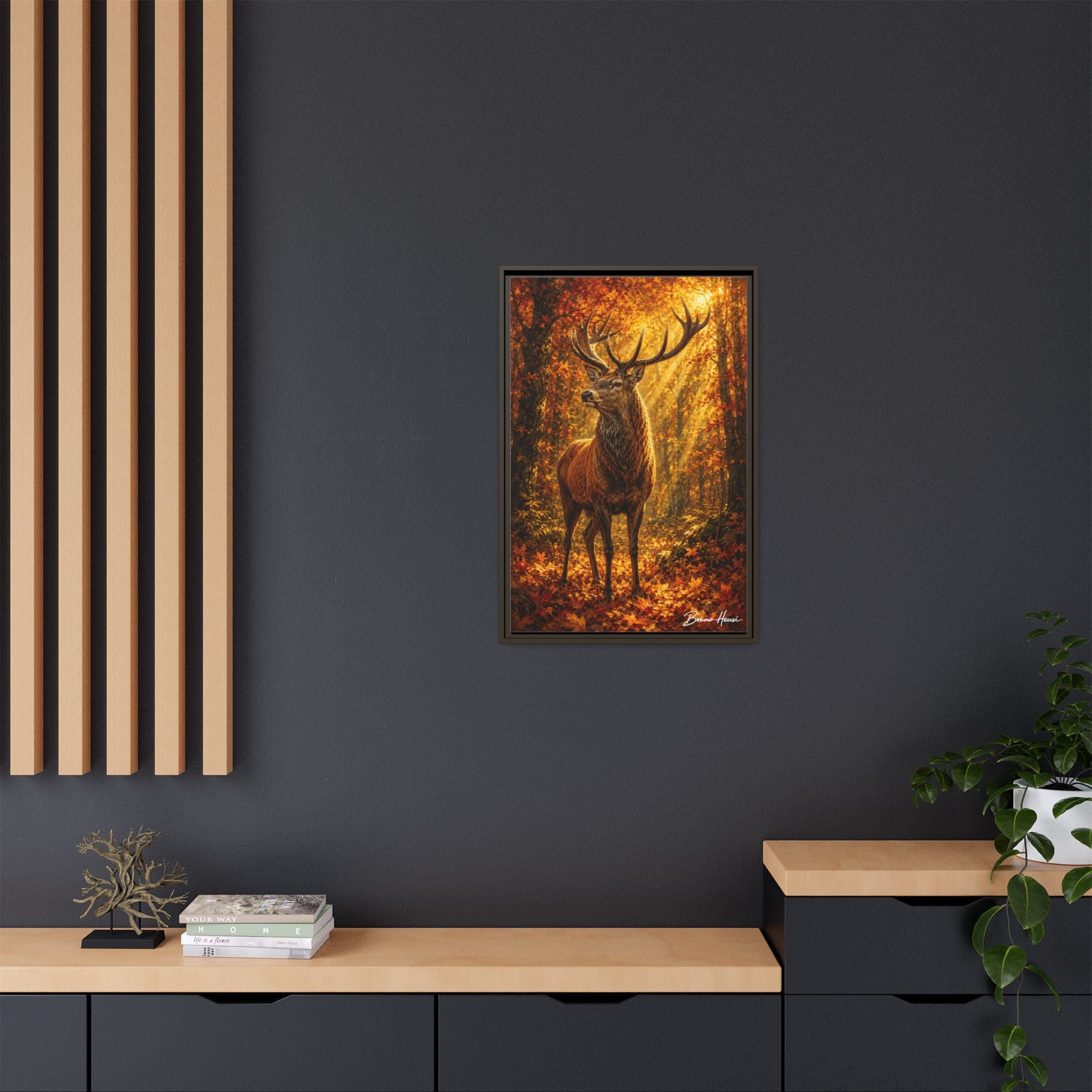 Majestic Stag Framed Canvas Wall Art — Autumn Forest Matte Print