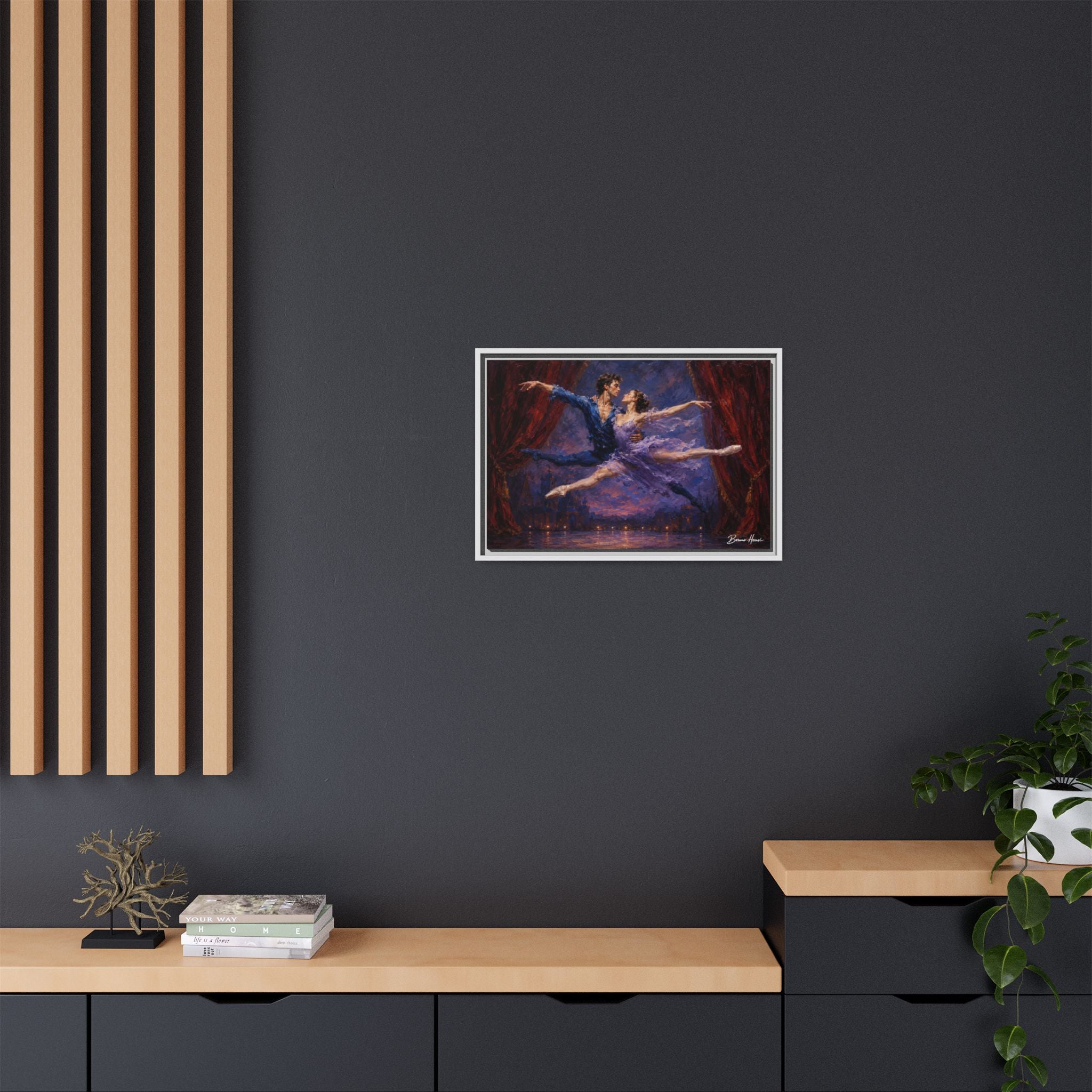 Framed Ballet Canvas Print — Romantic Dancing Couple Wall Art