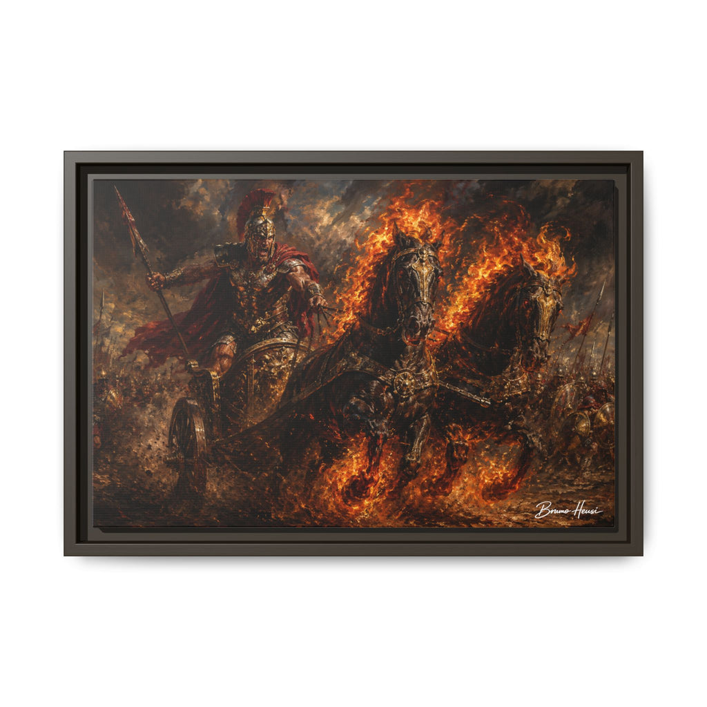 Flaming Chariot Framed Canvas Wall Art — Mythic Warrior Matte Print