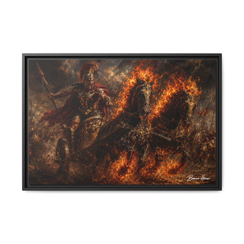 Flaming Chariot Framed Canvas Wall Art — Mythic Warrior Matte Print