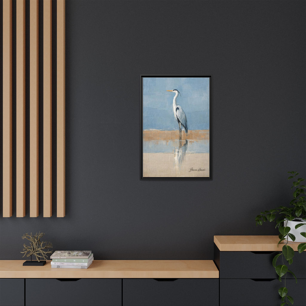 Framed Heron Canvas Art – Coastal Shorebird Wall Decor