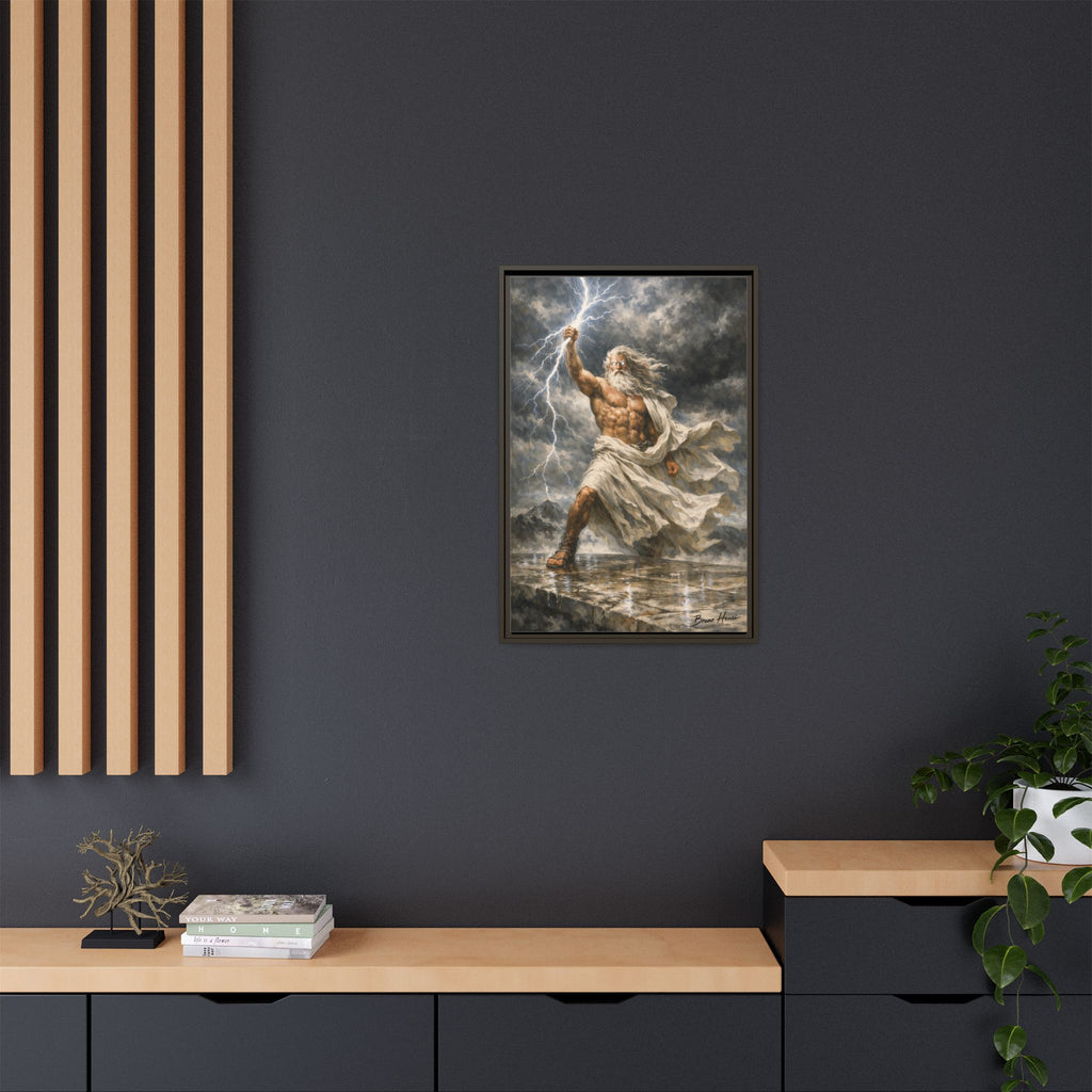 Framed Matte Canvas - Zeus Lightning God Wall Art