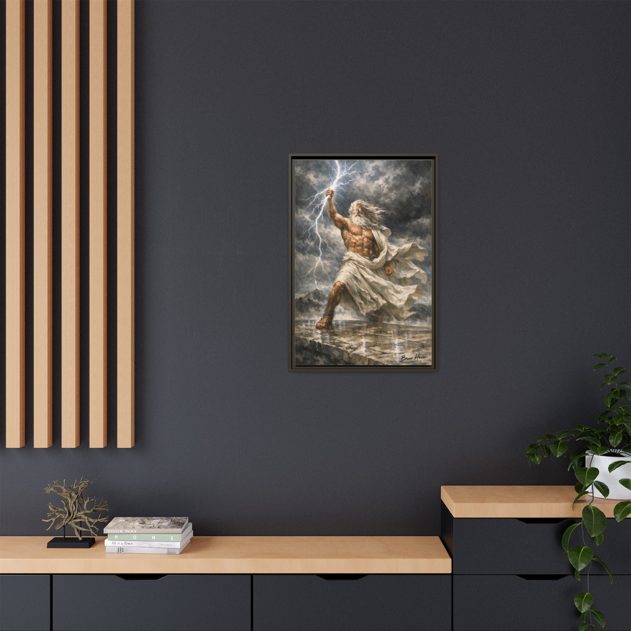 Framed Matte Canvas - Zeus Lightning God Wall Art
