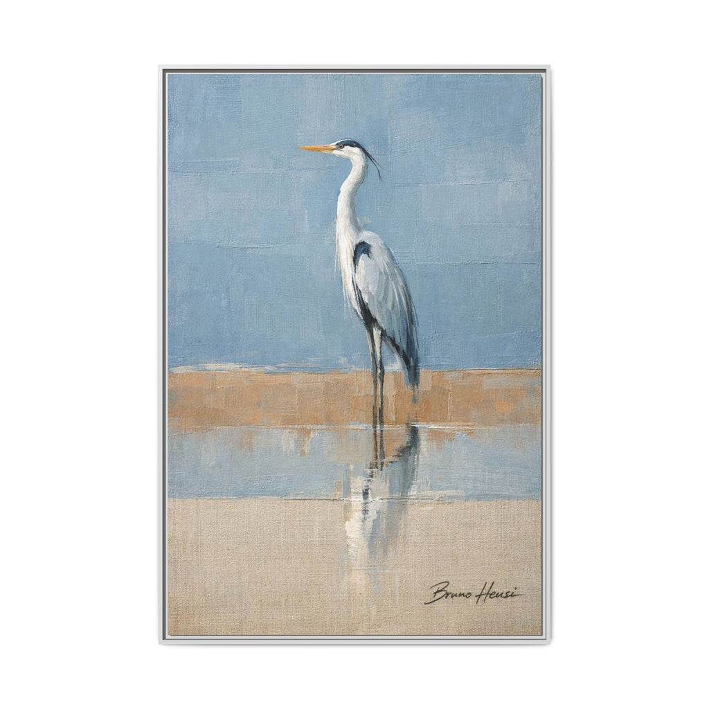 Framed Heron Canvas Art – Coastal Shorebird Wall Decor