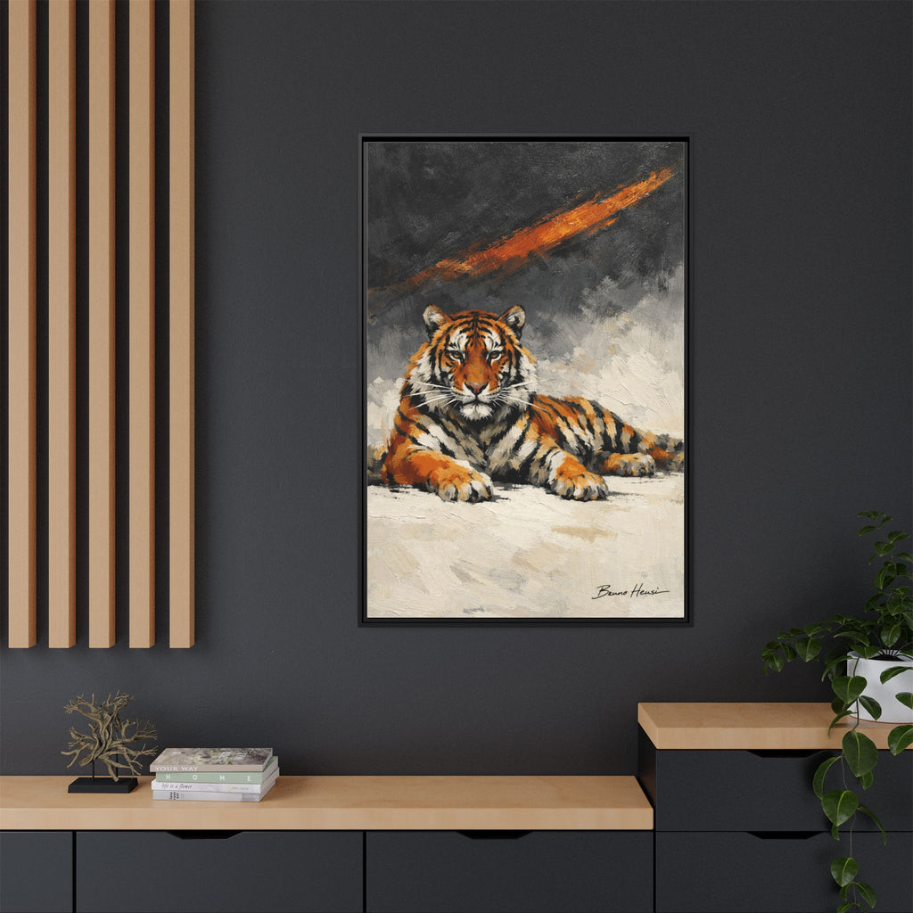 Framed Tiger Canvas Wall Art — Majestic Orange & Gray Matte Print