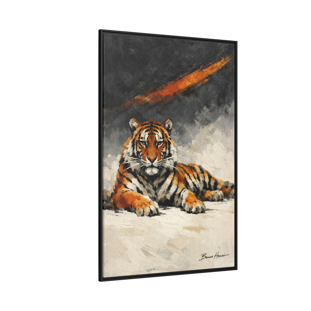 Framed Tiger Canvas Wall Art — Majestic Orange & Gray Matte Print
