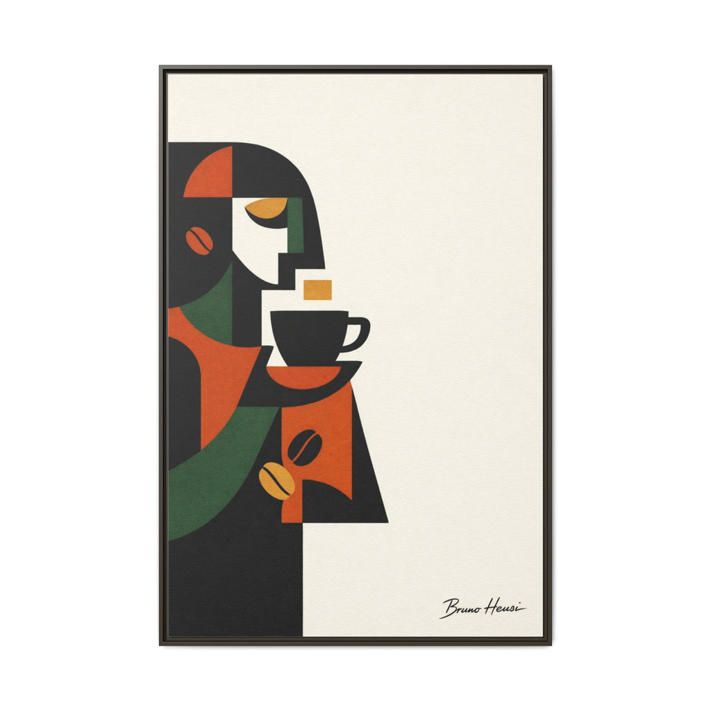 Abstract Coffee Drinker Framed Canvas Print — Modern Café Wall Art
