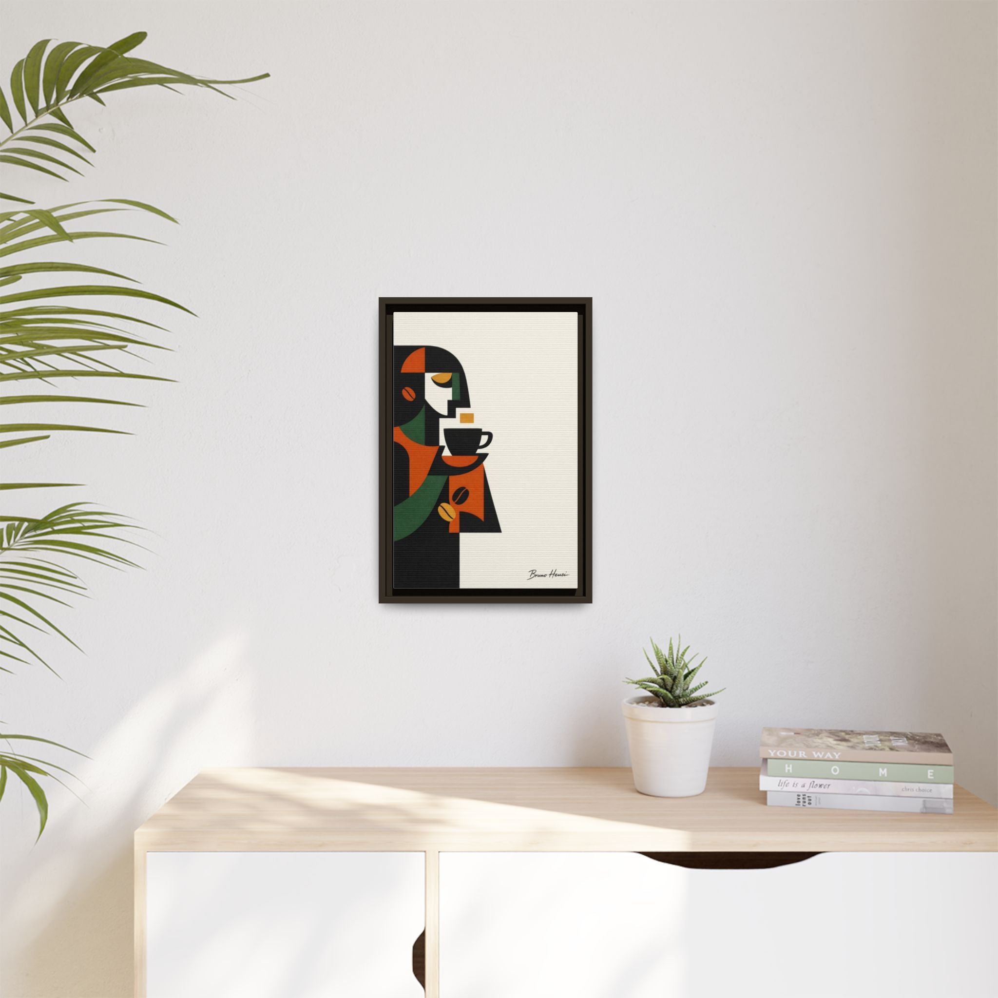 Abstract Coffee Drinker Framed Canvas Print — Modern Café Wall Art