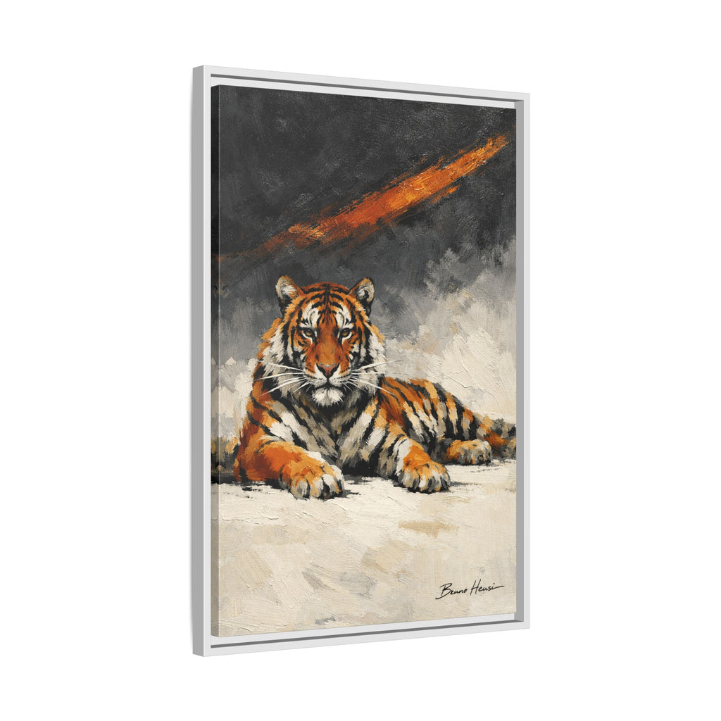 Framed Tiger Canvas Wall Art — Majestic Orange & Gray Matte Print