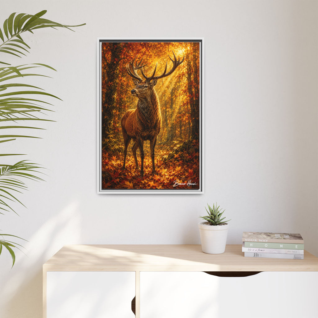 Majestic Stag Framed Canvas Wall Art — Autumn Forest Matte Print
