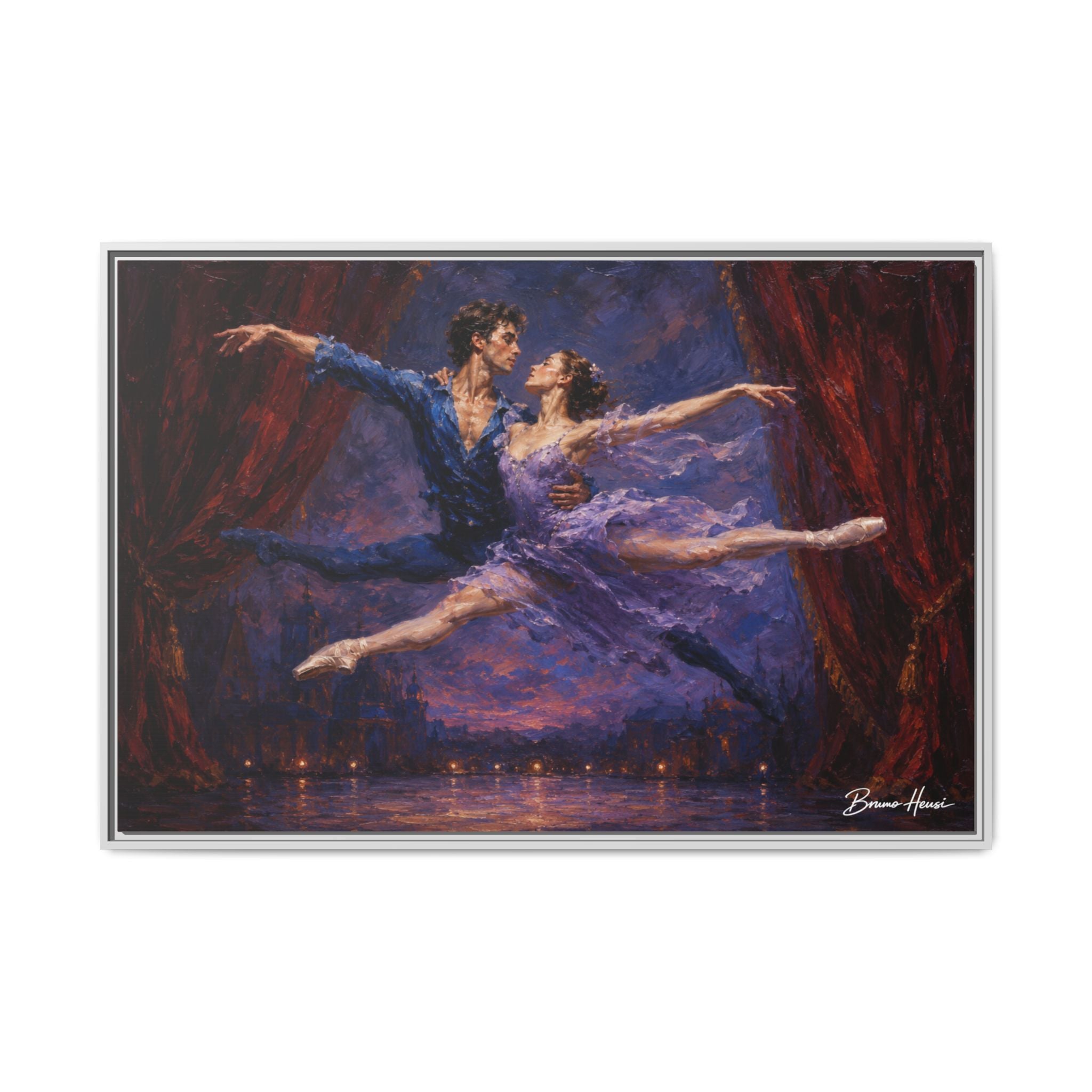 Framed Ballet Canvas Print — Romantic Dancing Couple Wall Art