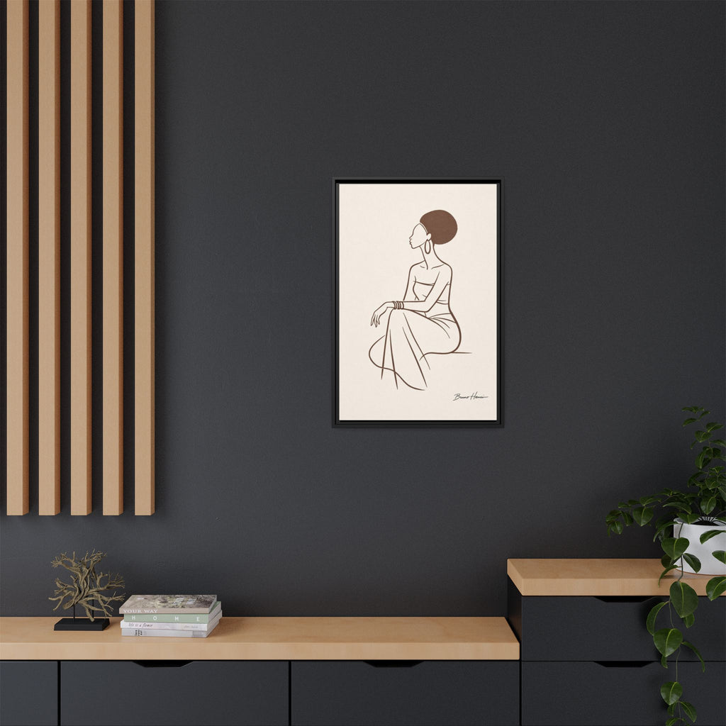Elegant Minimalist Line Art Woman — Framed Matte Canvas Wall Art