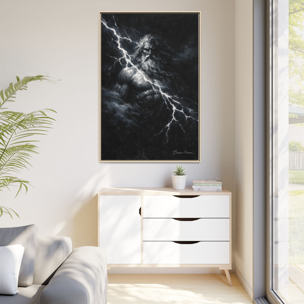 Zeus Lightning God Framed Canvas Wall Art — Stormy Mythology Print
