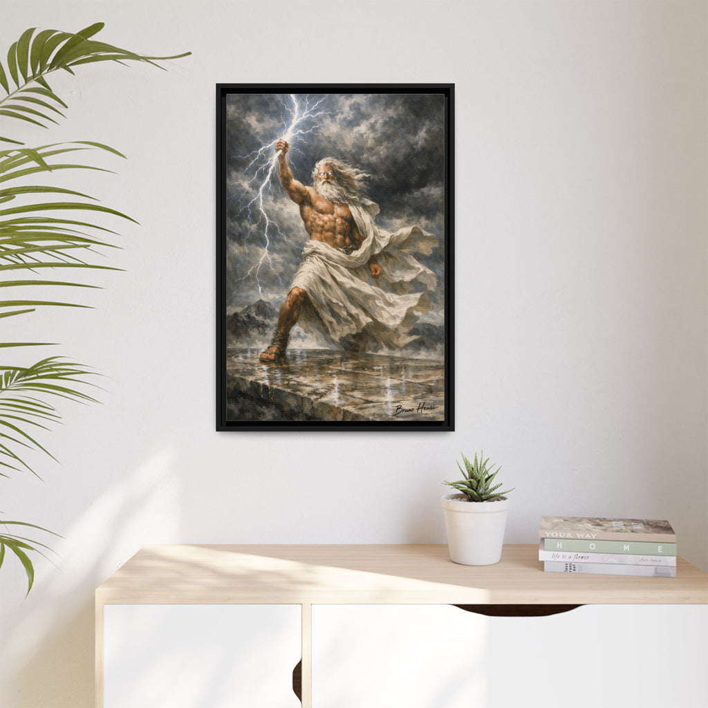 Framed Matte Canvas - Zeus Lightning God Wall Art