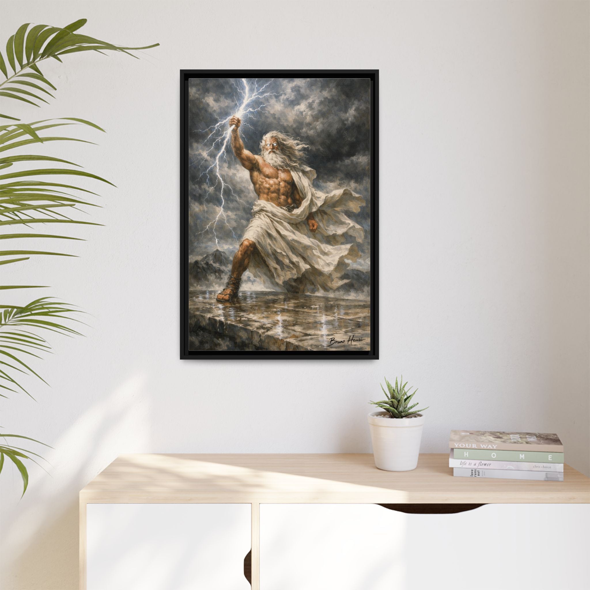 Framed Matte Canvas - Zeus Lightning God Wall Art