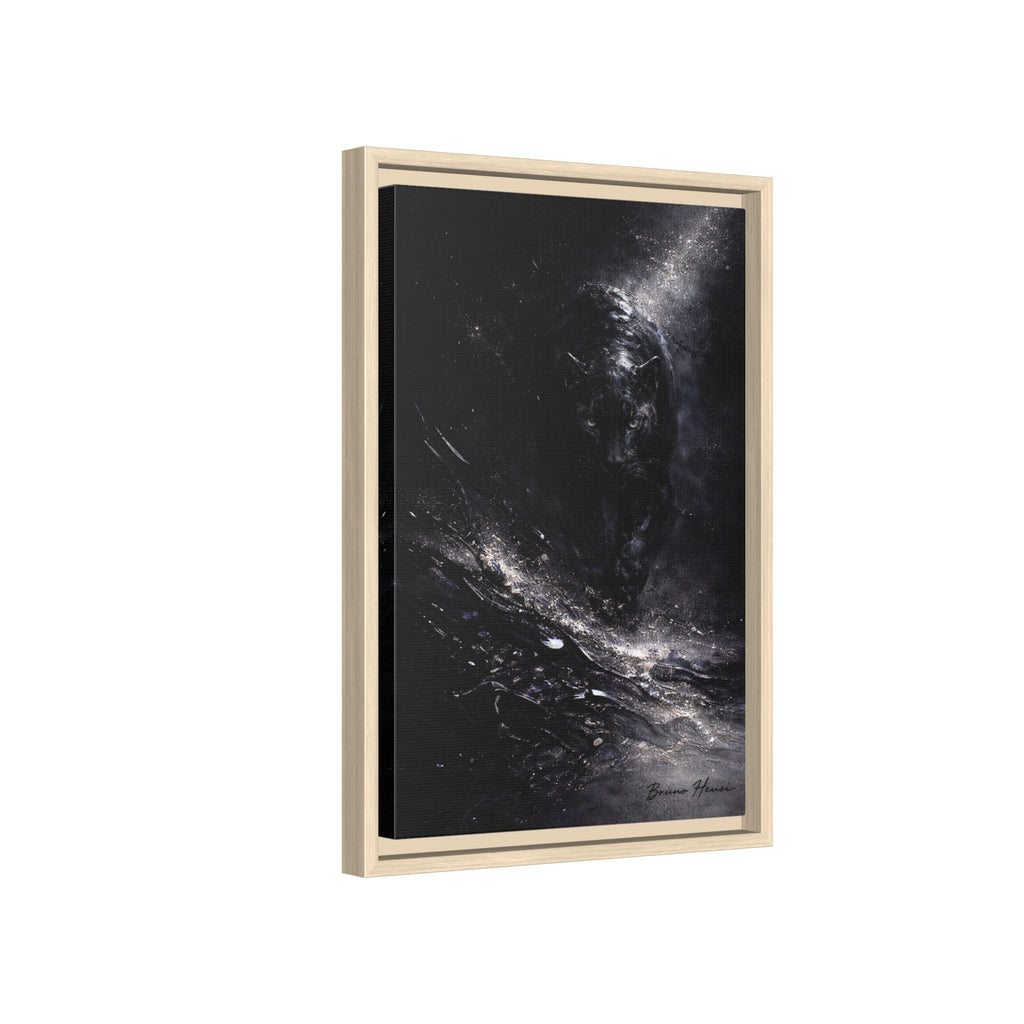 Cosmic Black Panther Matte Framed Canvas – Dark Abstract Wildlife Wall Art