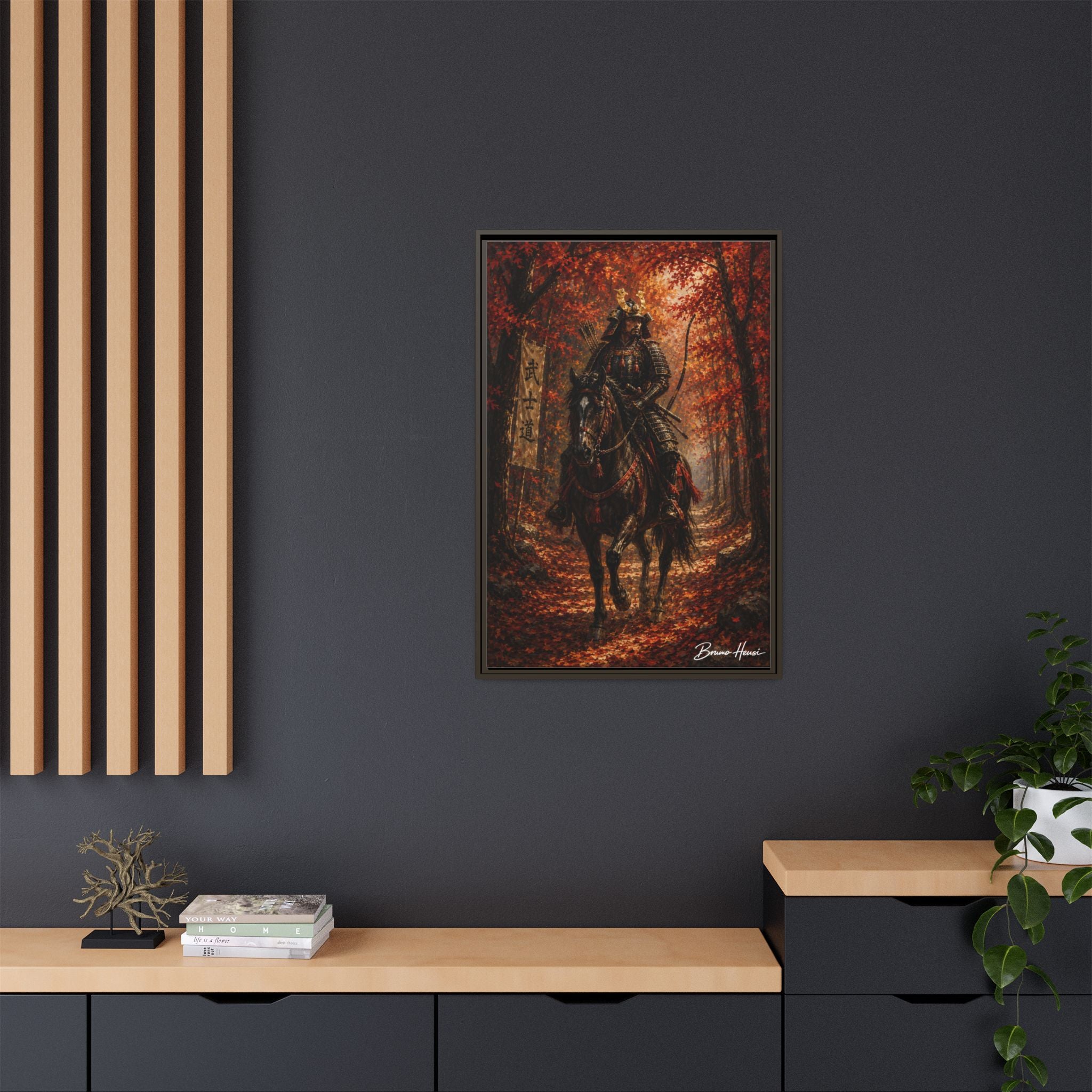 Samurai Warrior Canvas Print — Framed Matte Autumn Wall Art