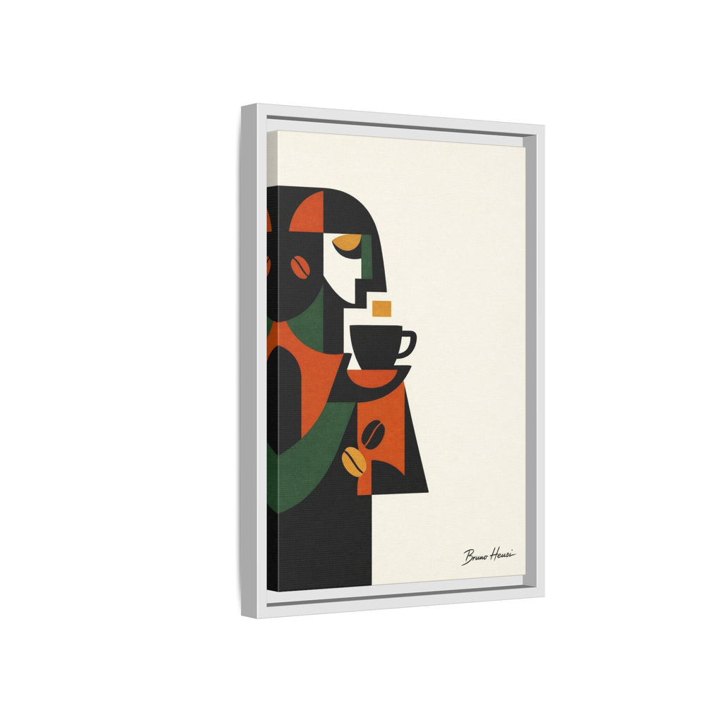 Abstract Coffee Drinker Framed Canvas Print — Modern Café Wall Art