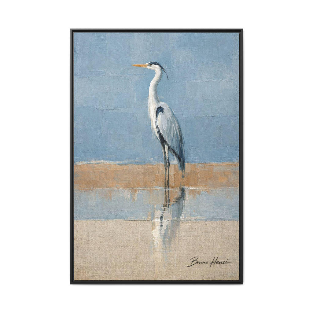 Framed Heron Canvas Art – Coastal Shorebird Wall Decor