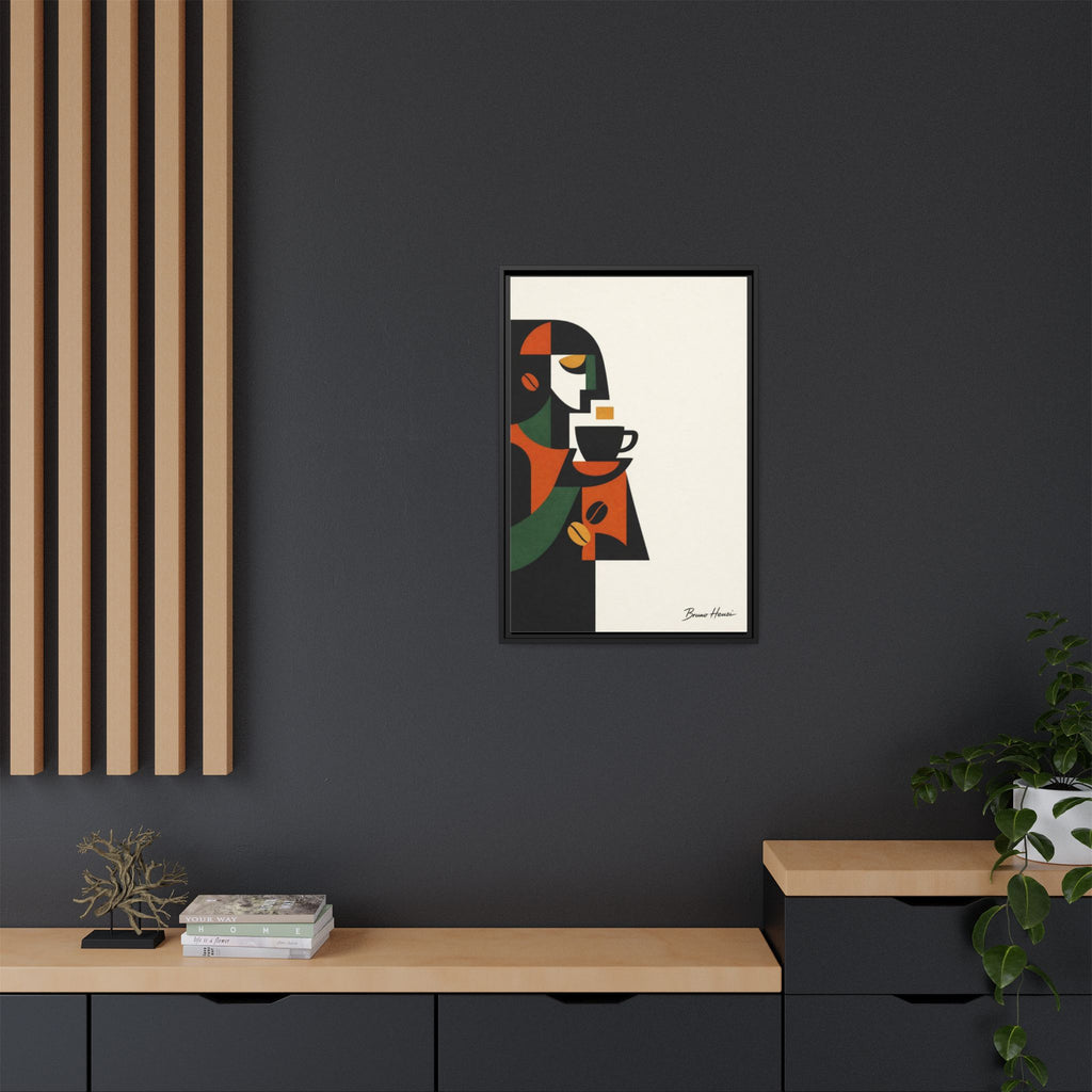 Abstract Coffee Drinker Framed Canvas Print — Modern Café Wall Art
