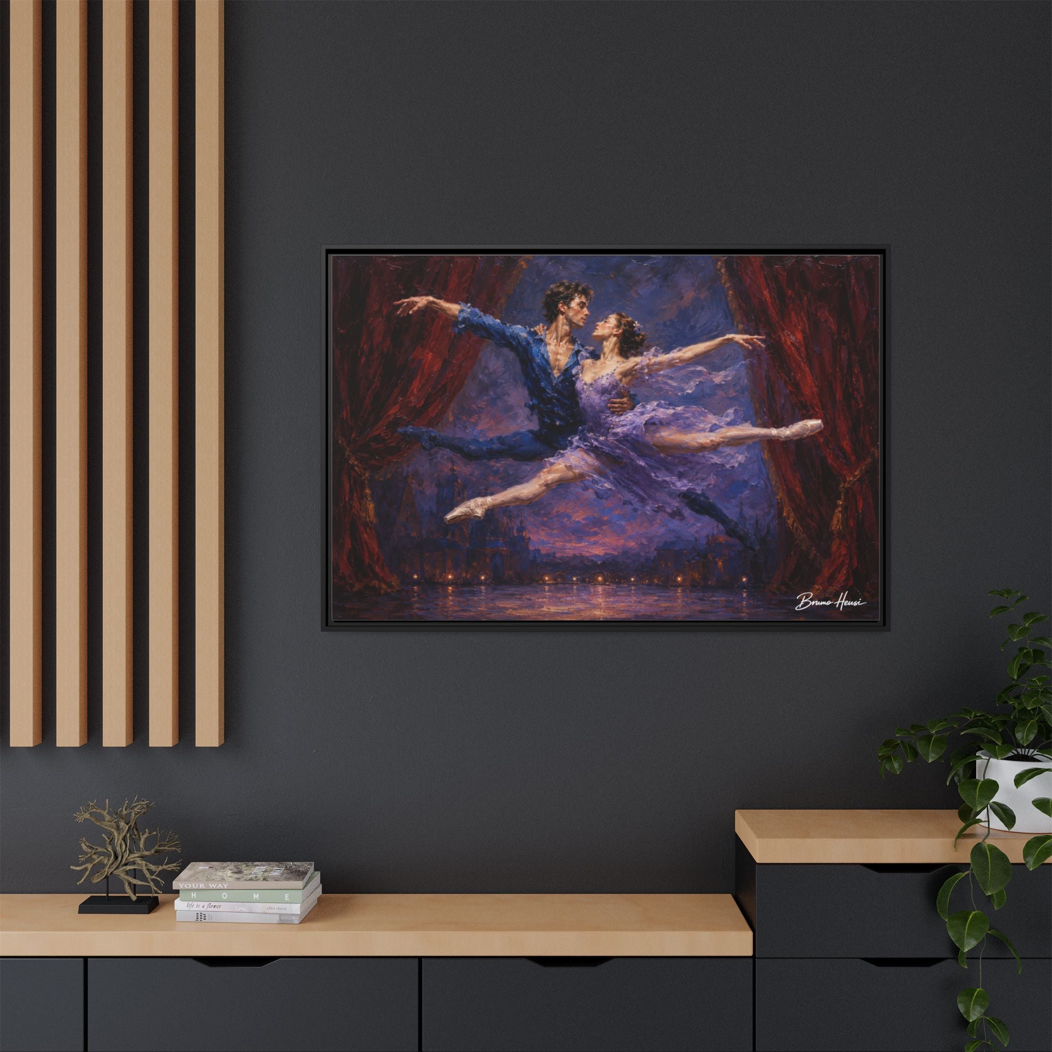 Framed Ballet Canvas Print — Romantic Dancing Couple Wall Art