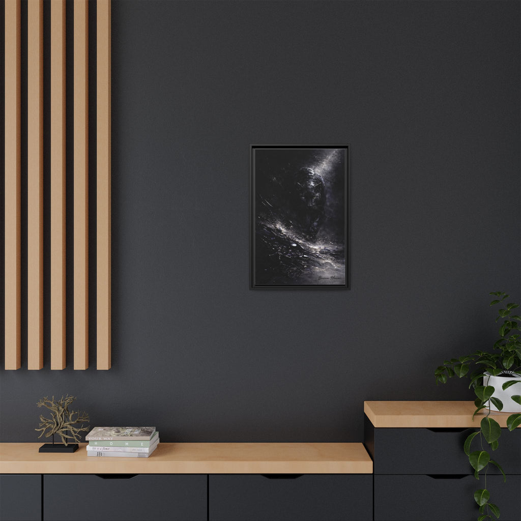 Cosmic Black Panther Matte Framed Canvas – Dark Abstract Wildlife Wall Art