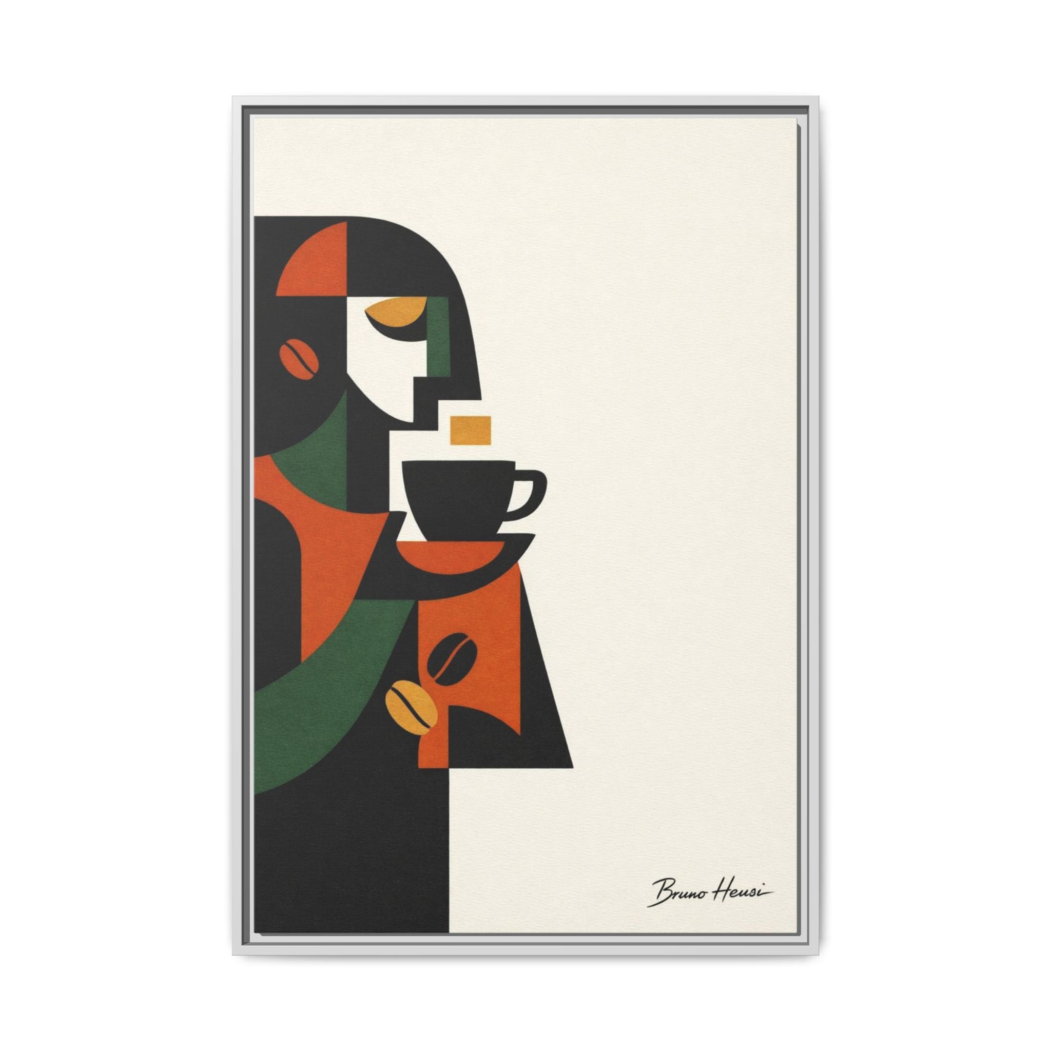 Abstract Coffee Drinker Framed Canvas Print — Modern Café Wall Art