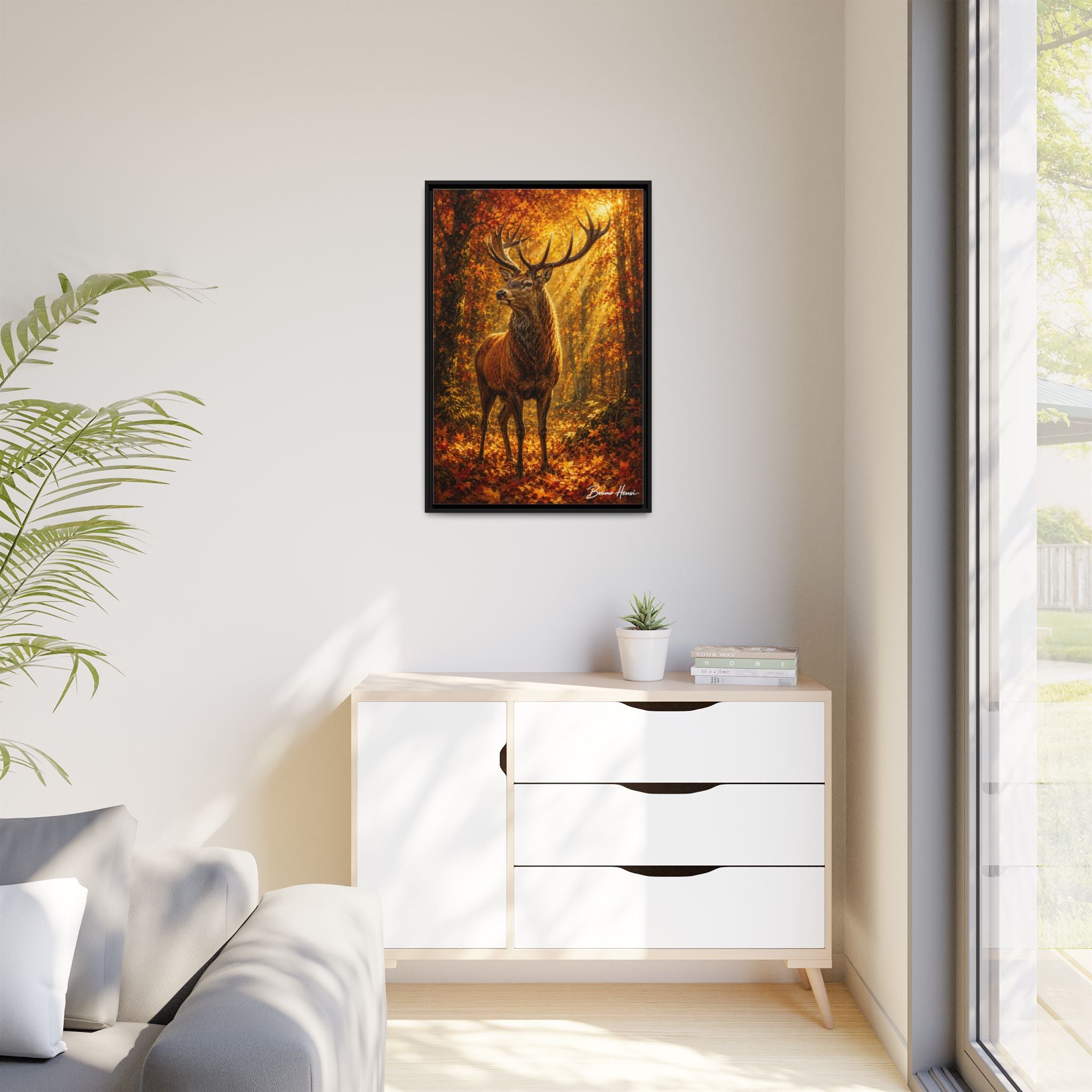 Majestic Stag Framed Canvas Wall Art — Autumn Forest Matte Print
