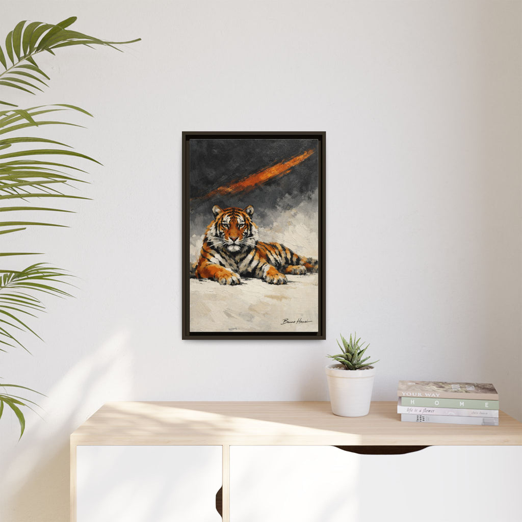 Framed Tiger Canvas Wall Art — Majestic Orange & Gray Matte Print
