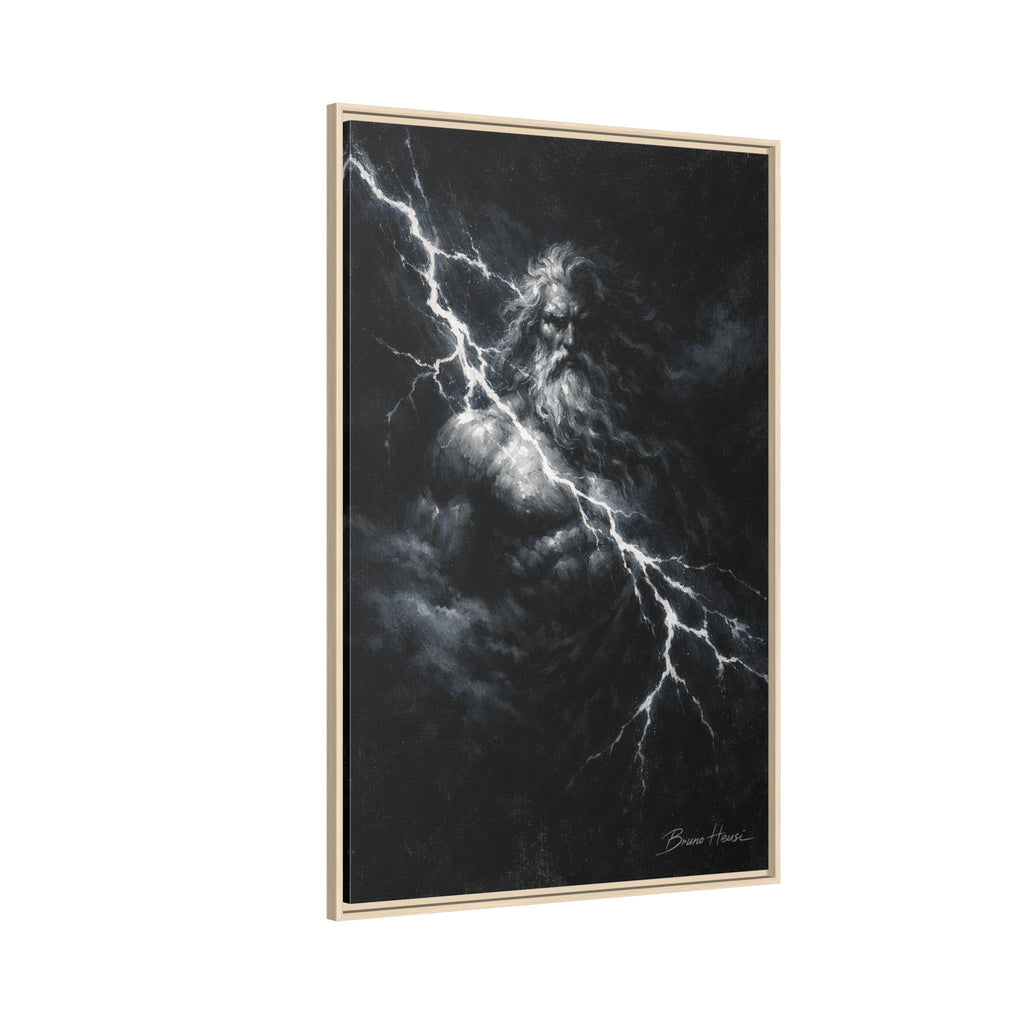 Zeus Lightning God Framed Canvas Wall Art — Stormy Mythology Print