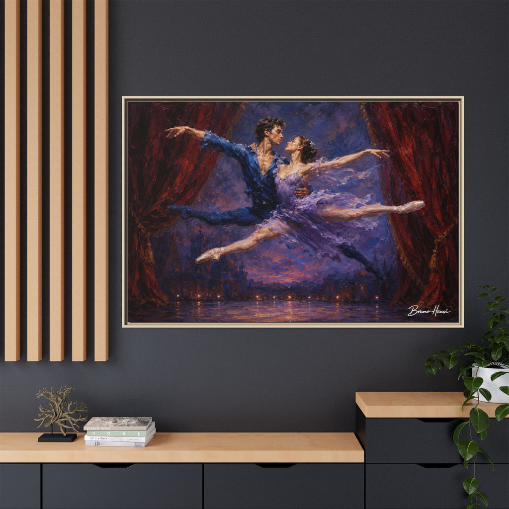 Framed Ballet Canvas Print — Romantic Dancing Couple Wall Art