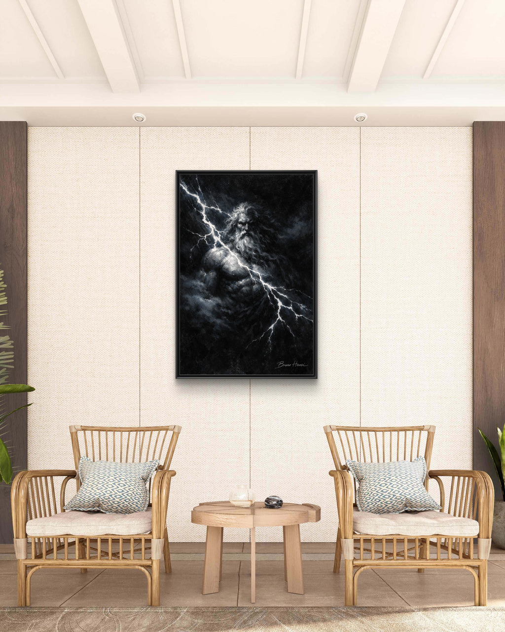 Zeus Lightning God Framed Canvas Wall Art — Stormy Mythology Print