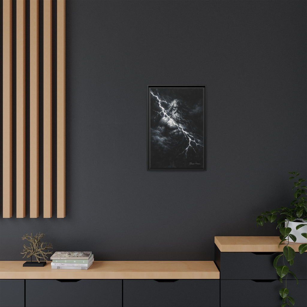 Zeus Lightning God Framed Canvas Wall Art — Stormy Mythology Print