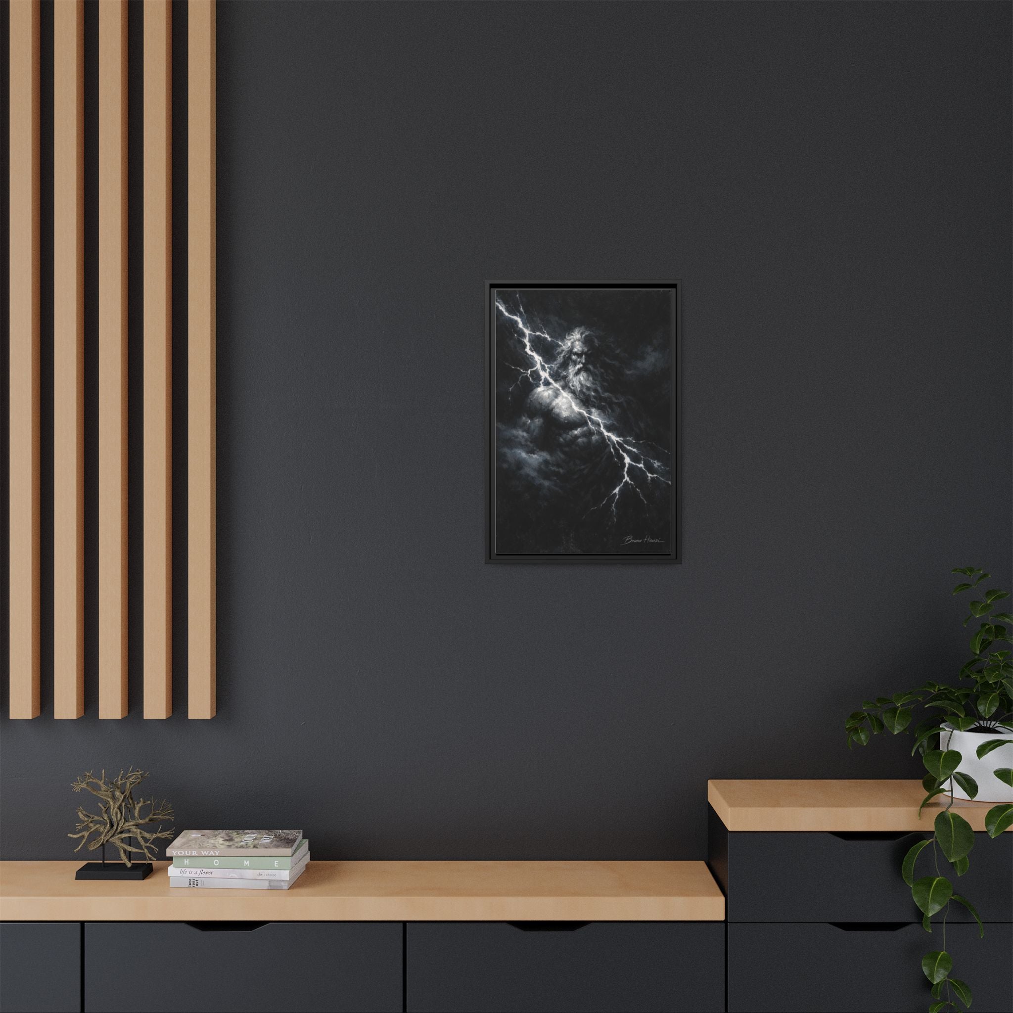 Zeus Lightning God Framed Canvas Wall Art — Stormy Mythology Print